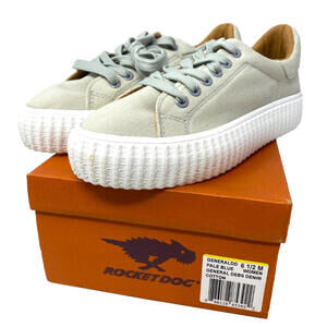 Rocket Dog Shoes General Debs Denim Low Top Flatform Sneakers Khaki Fits 6.5M